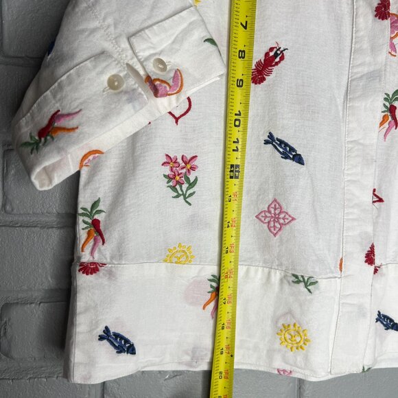 Caroline Constas Mediterranean Motif Embroidered Button Down Shirt Size XS